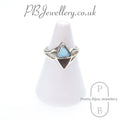 Amber and larimar geometric inlay sterling silver ring, size N½ – view 1
