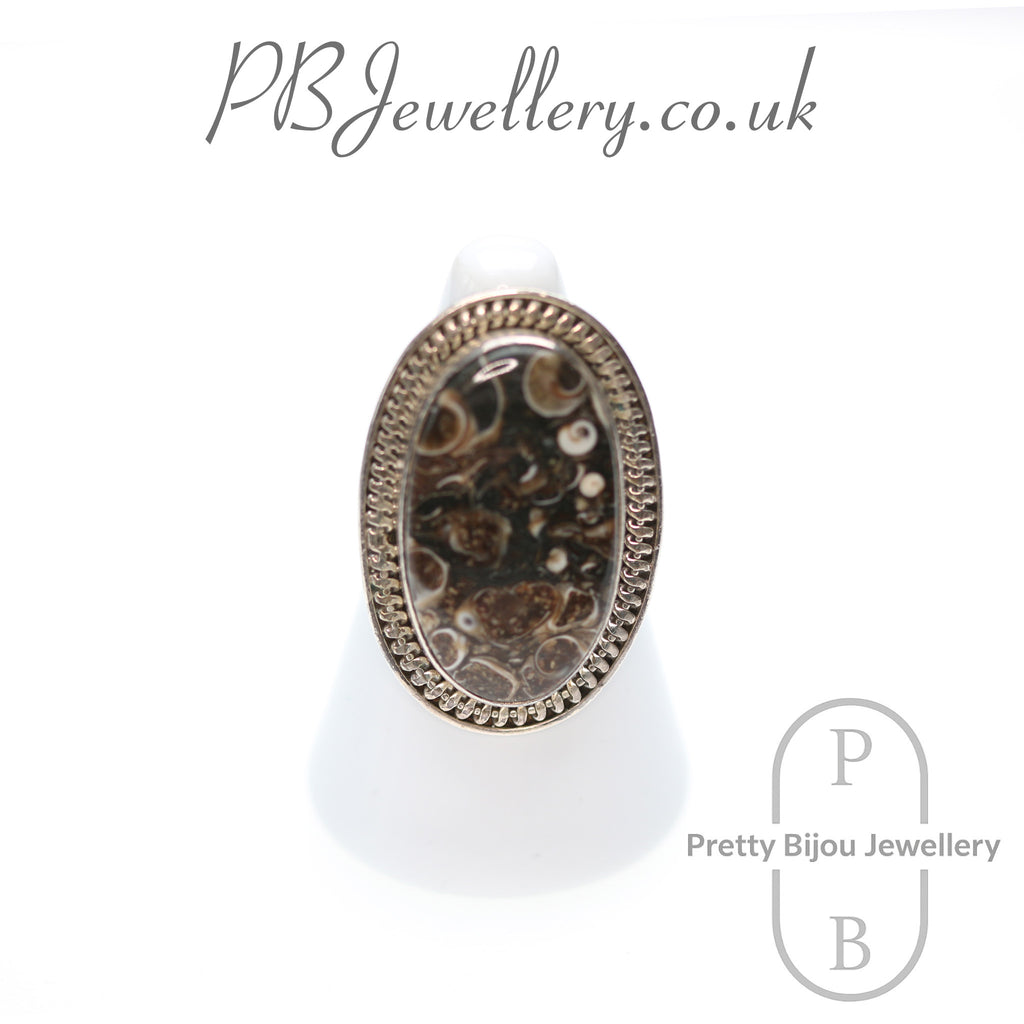 Turritella agate sterling silver ring, size O½ – view 1