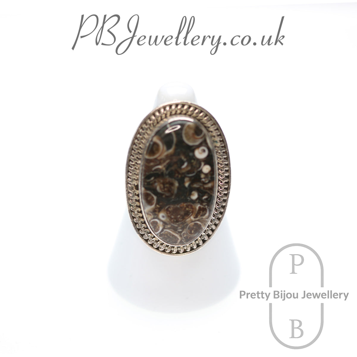 Turritella agate sterling silver ring, size O½ – view 1