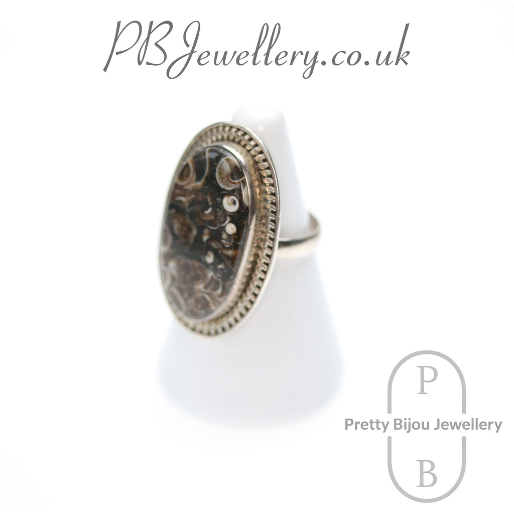 Turritella agate sterling silver ring, size O½ – view 2