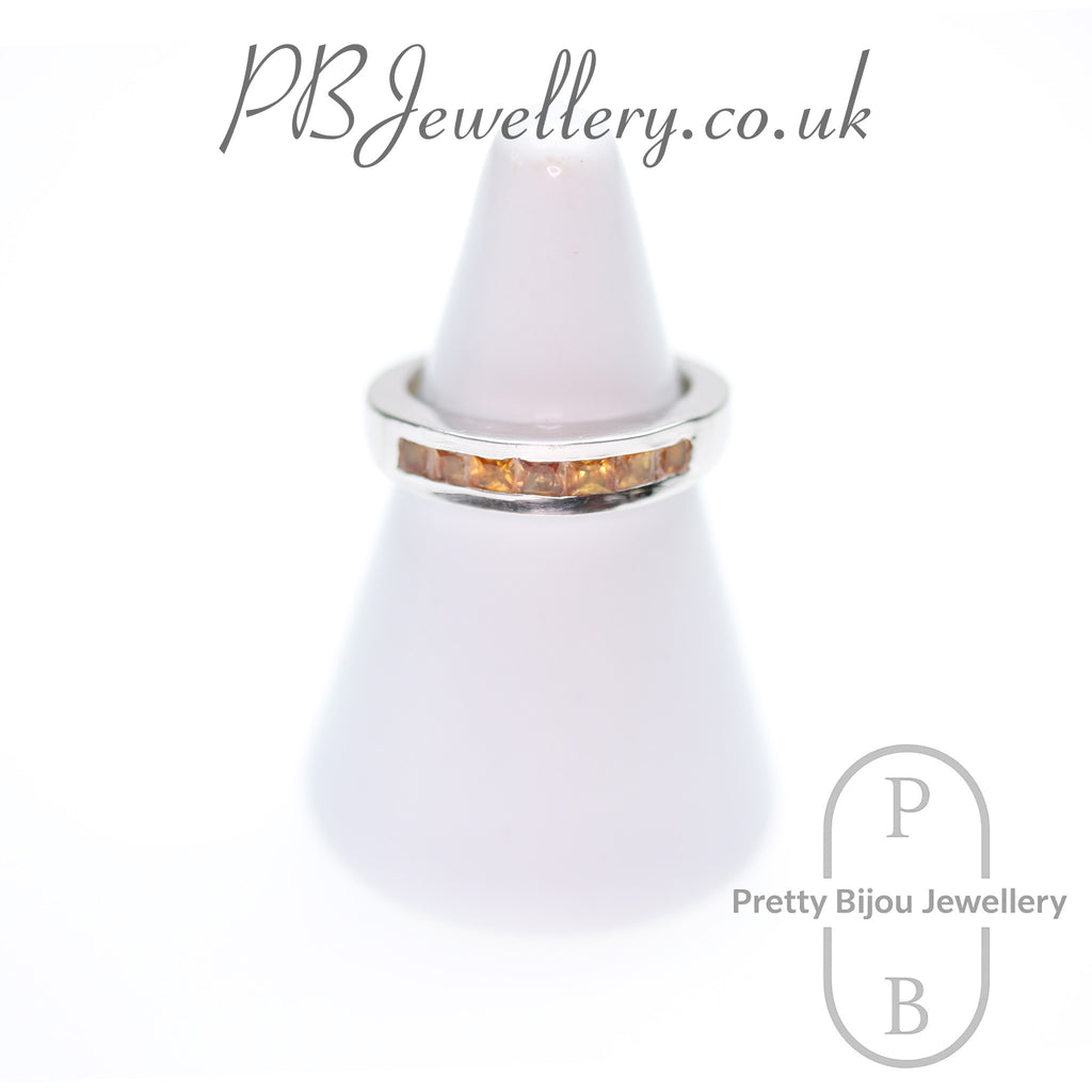 Orange sapphire sterling silver ring, size N – view 1