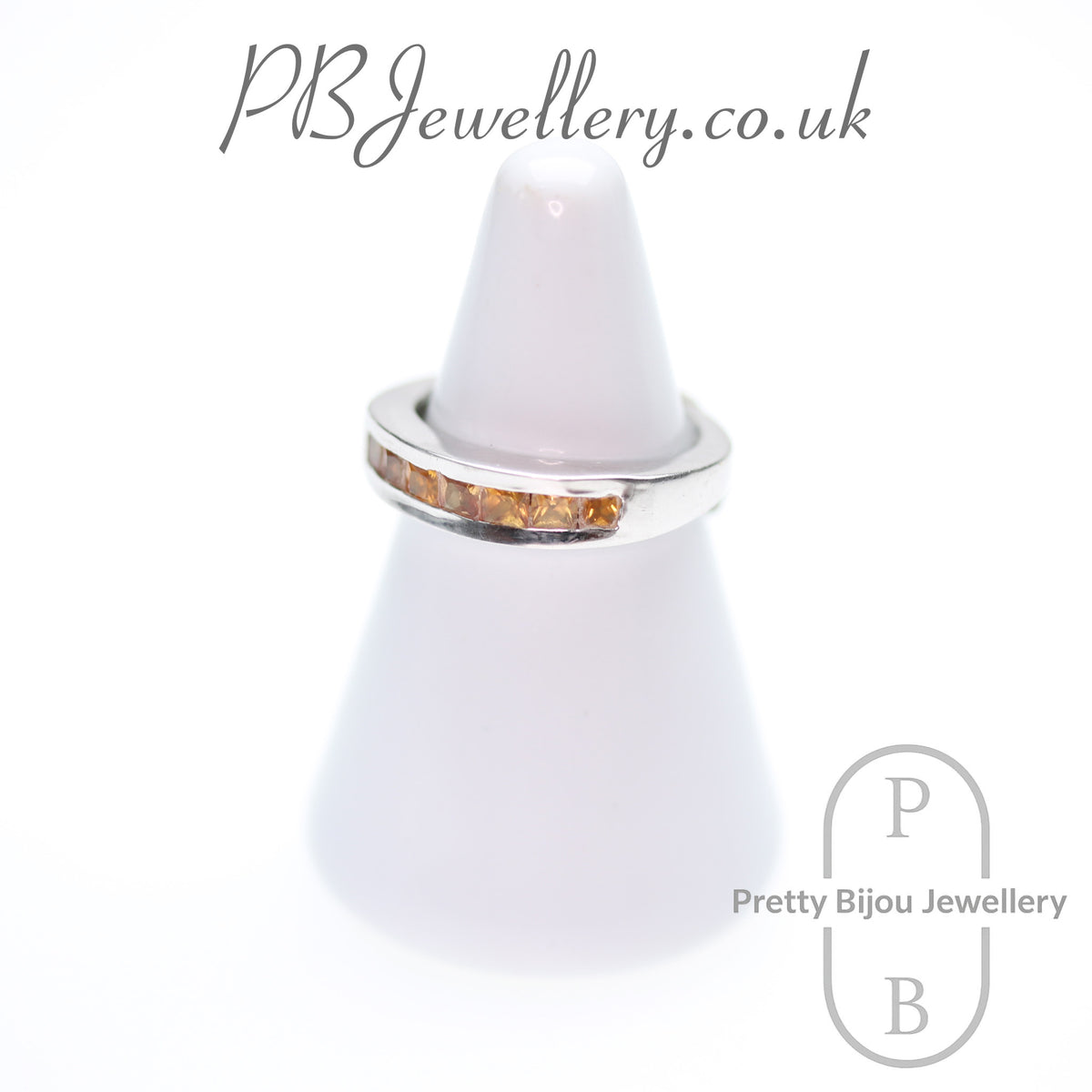 Orange sapphire sterling silver ring, size N – view 2