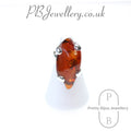 Elongated oval amber sterling silver statement ring, size M – view 1