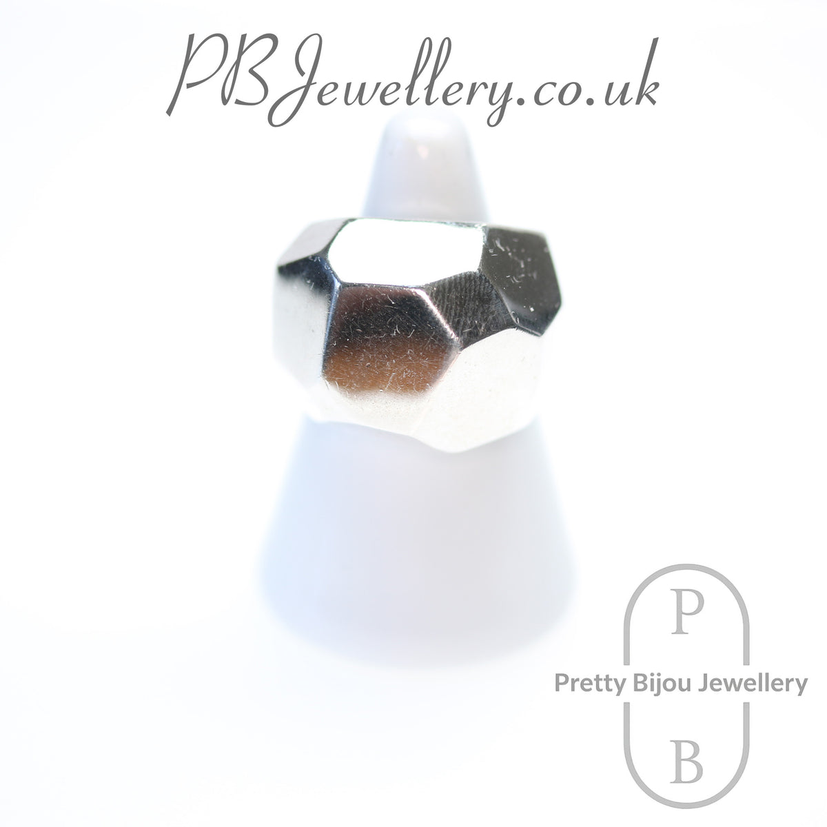 Chunky multifaceted sterling silver statement ring, size P – view 1