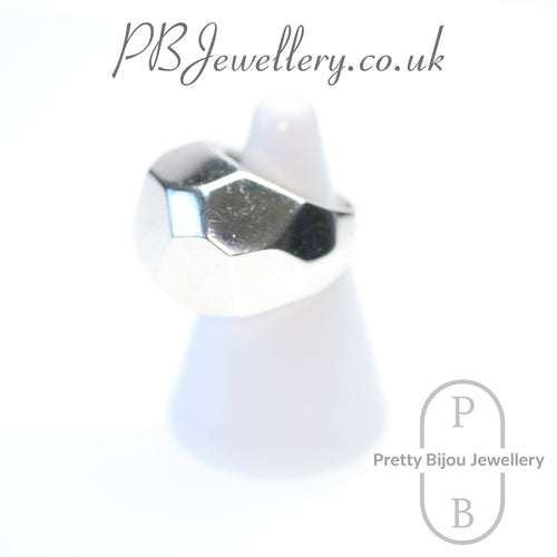 Chunky multifaceted sterling silver statement ring, size P – view 2