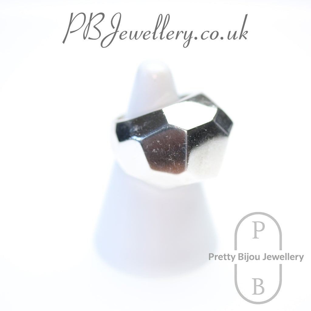Chunky multifaceted sterling silver statement ring, size P – view 3