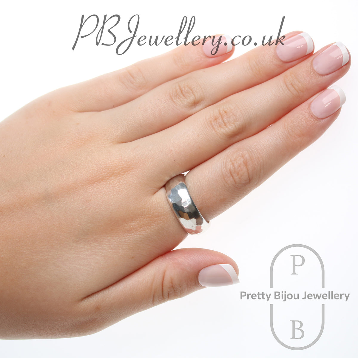 Hammered sterling silver statement ring – view 4