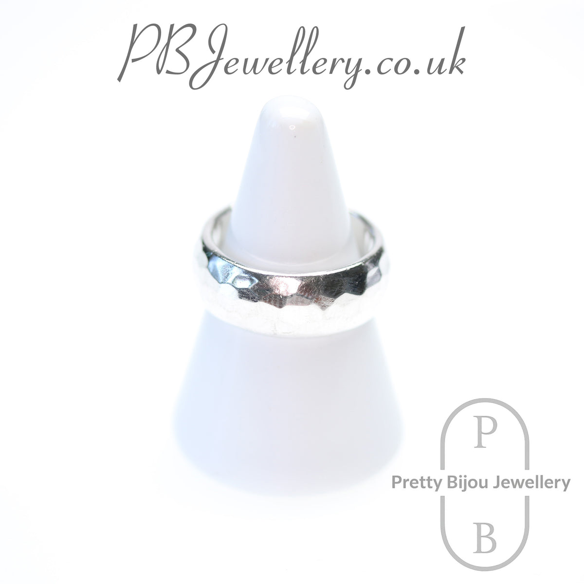 Hammered sterling silver statement ring – view 1