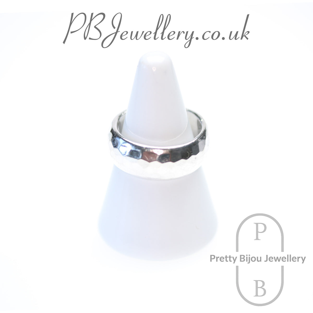 Hammered sterling silver statement ring – view 2