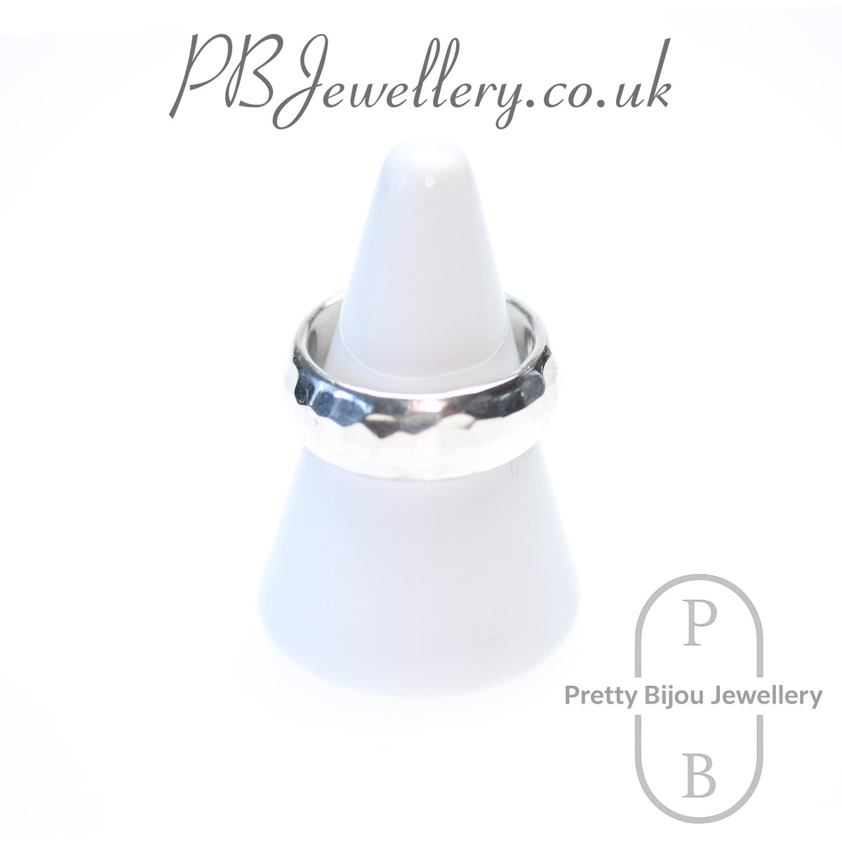 Hammered sterling silver statement ring – view 3