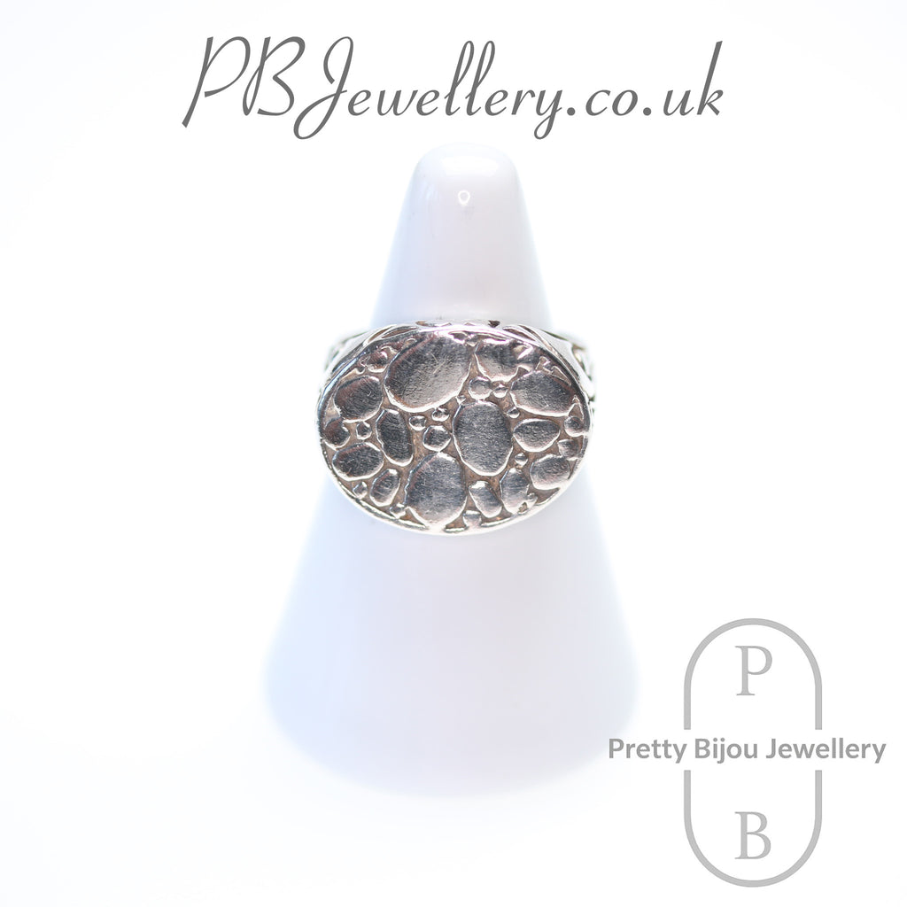 Pebbled sterling silver statement ring, size P½ – view 1