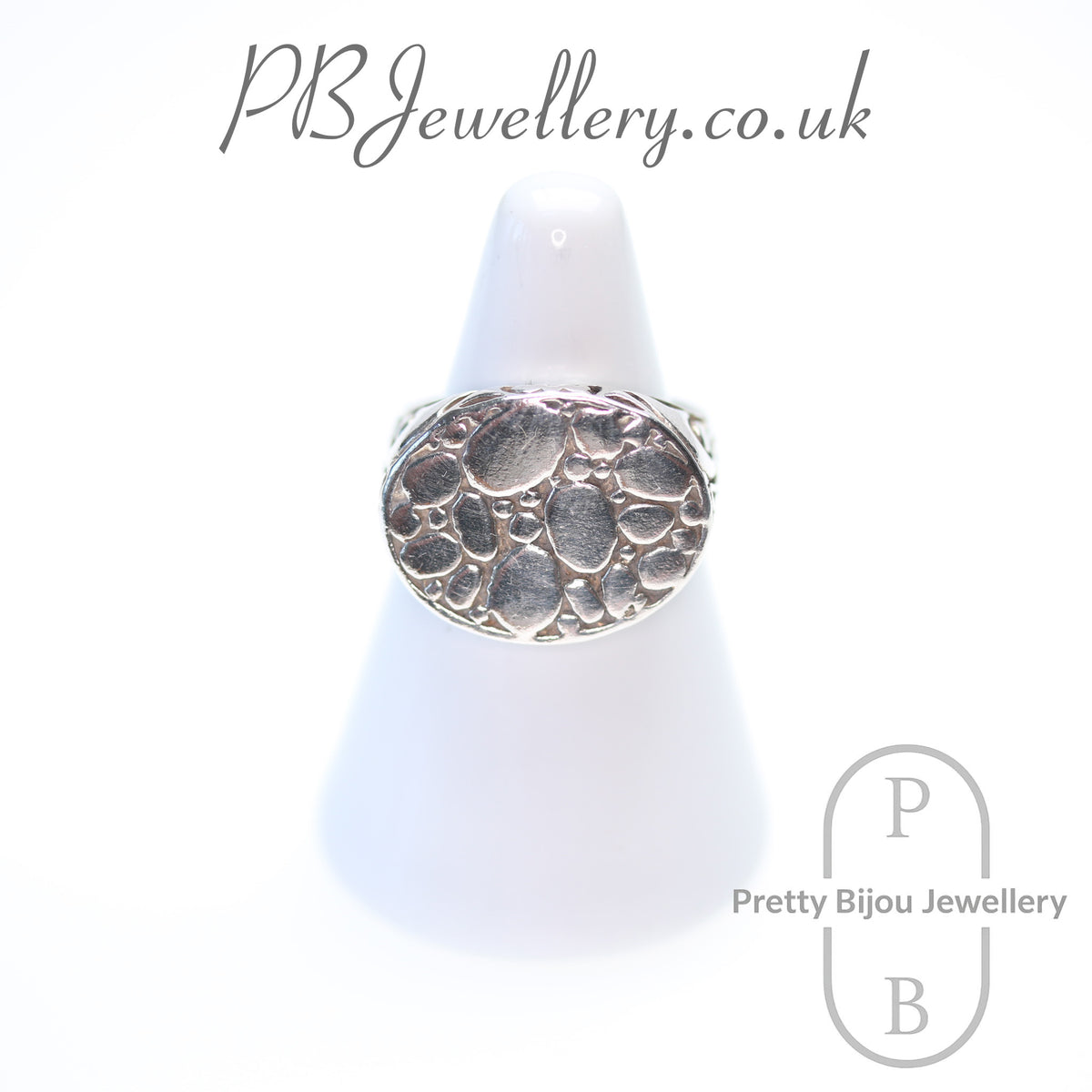 Pebbled sterling silver statement ring, size P½ – view 1