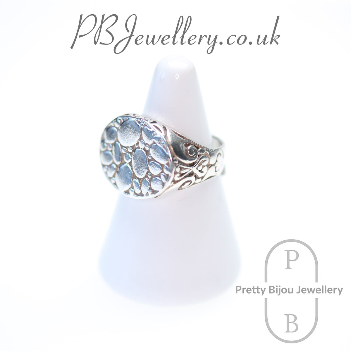 Pebbled sterling silver statement ring, size P½ – view 2
