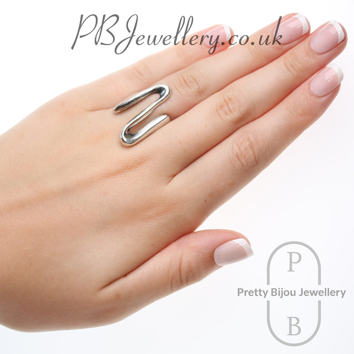 Abstract open band sterling silver ring, size O½ – view 4
