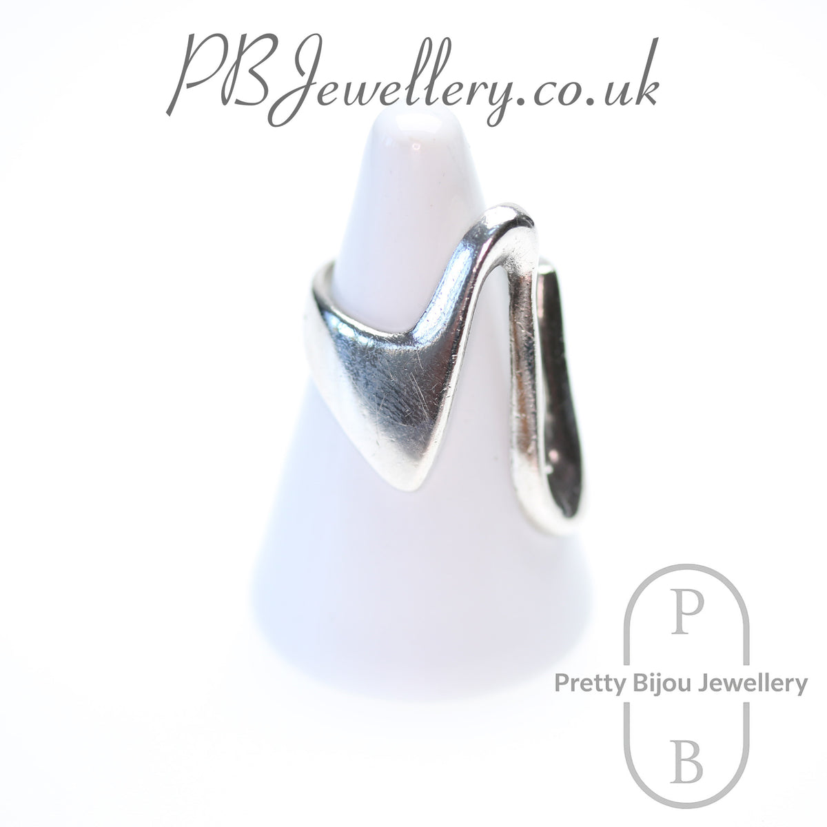 Abstract open band sterling silver ring, size O½ – view 3