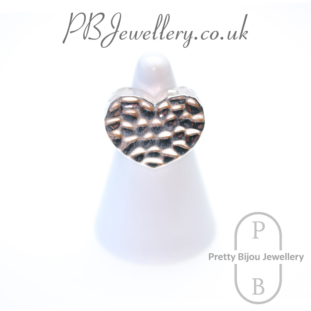 Hammered heart sterling silver ring – view 1