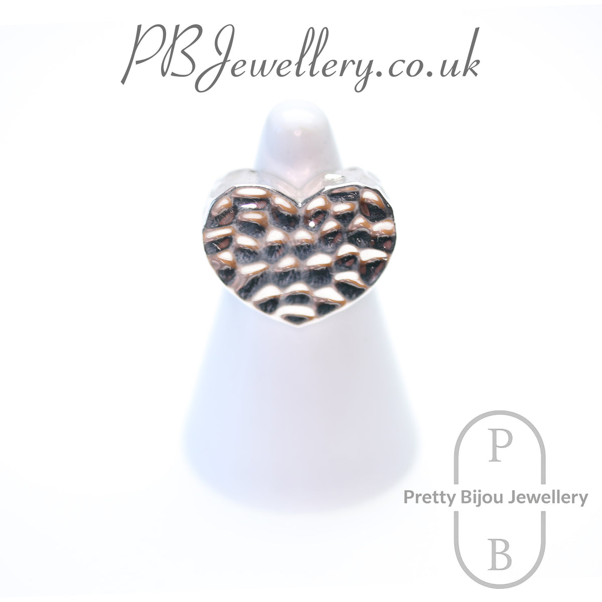 Hammered heart sterling silver ring – view 1