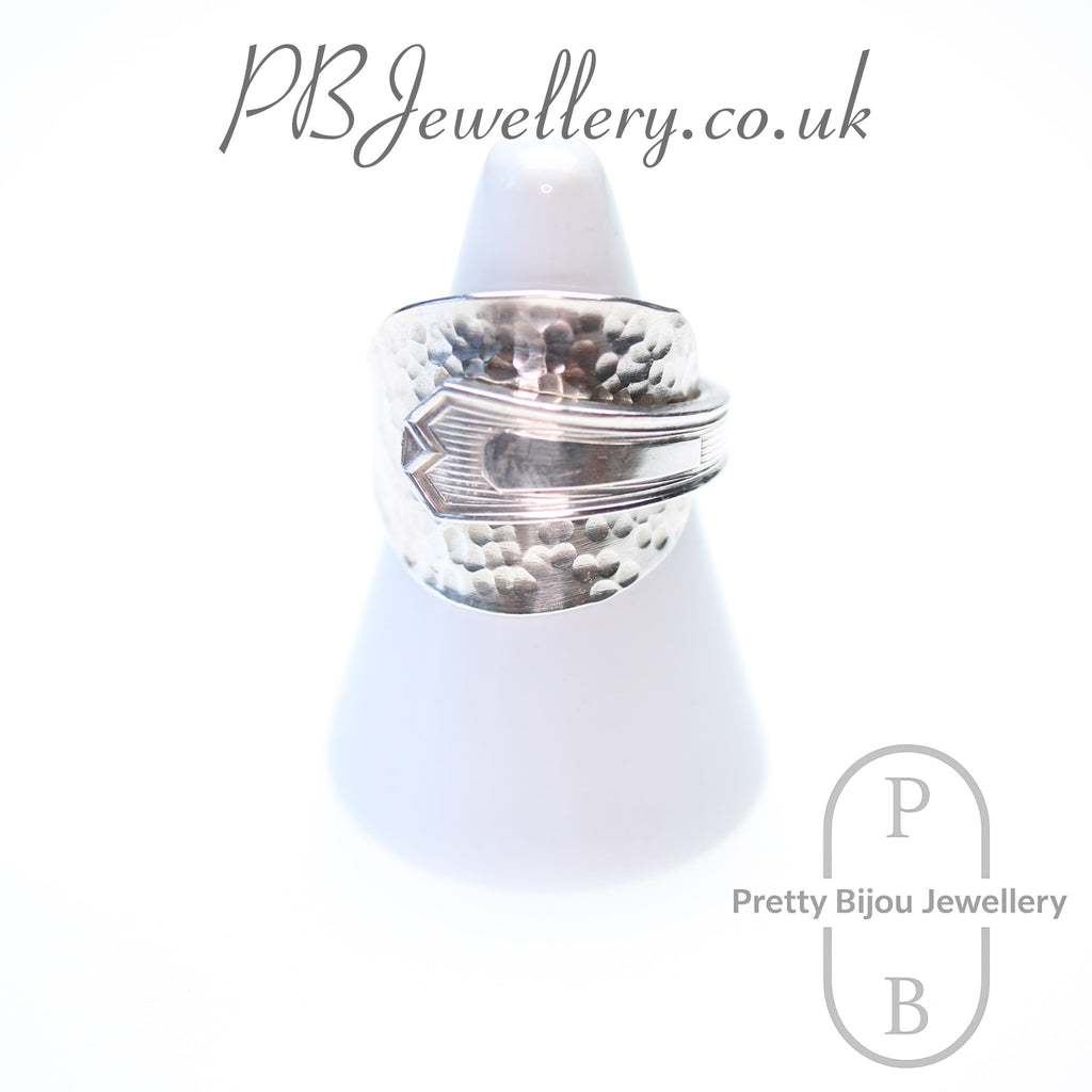 Handcrafted wrap ring made from a 1941 silver spoon, size T – view 1