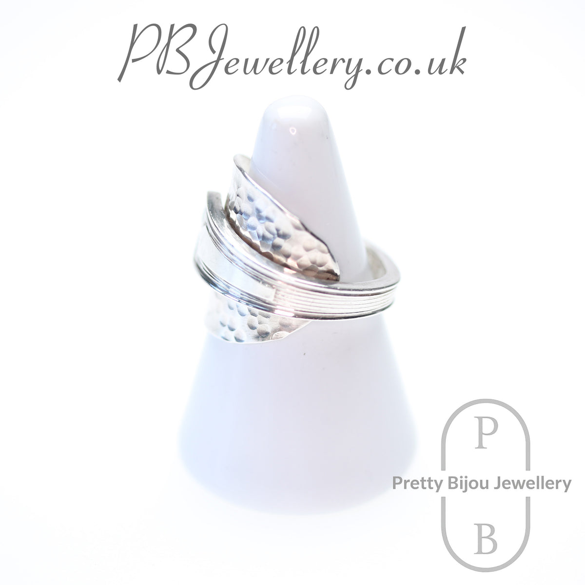 Handcrafted wrap ring made from a 1941 silver spoon, size T – view 2