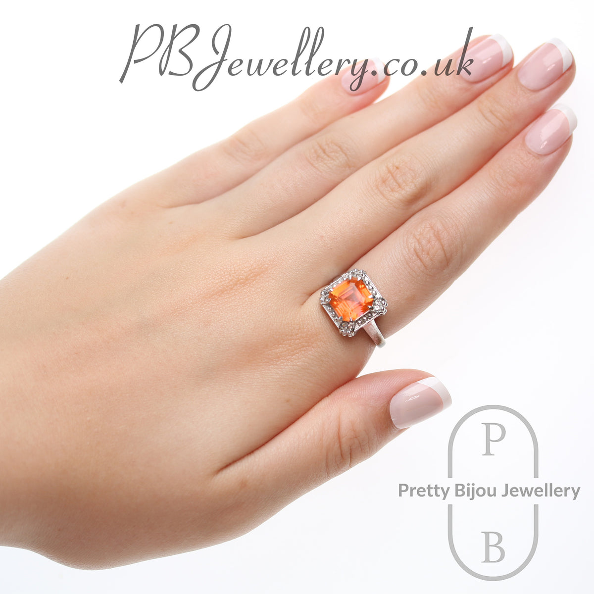 Square cut citrine sterling silver ring, size P – view 4