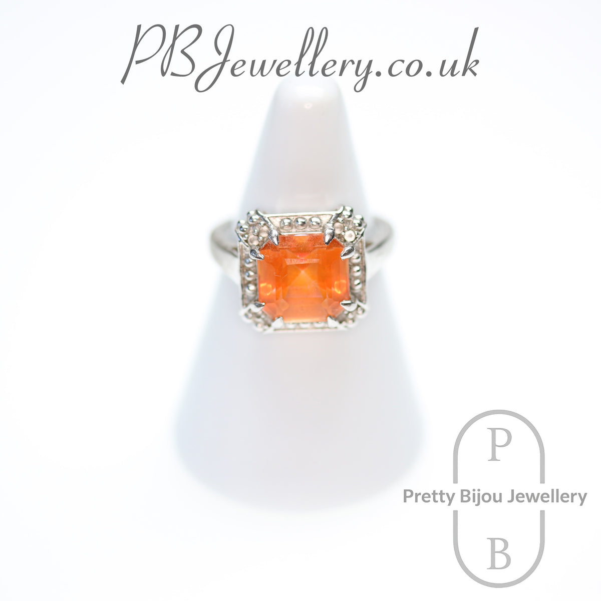 Square cut citrine sterling silver ring, size P – view 1