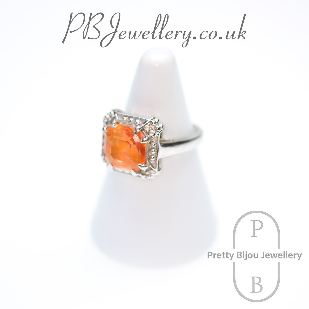 Square cut citrine sterling silver ring, size P – view 2