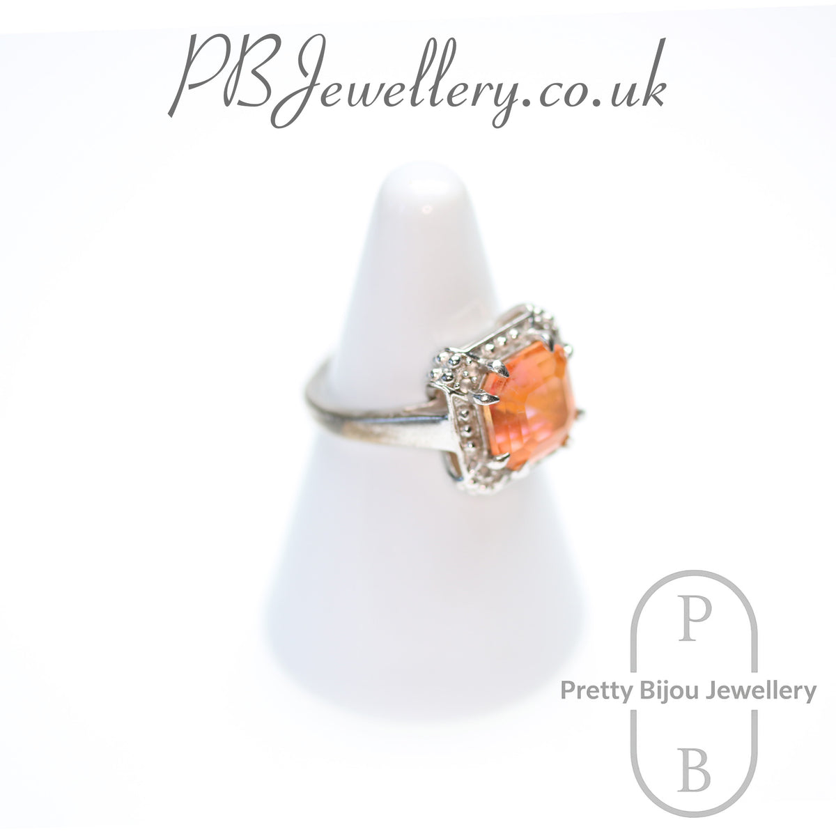 Square cut citrine sterling silver ring, size P – view 3