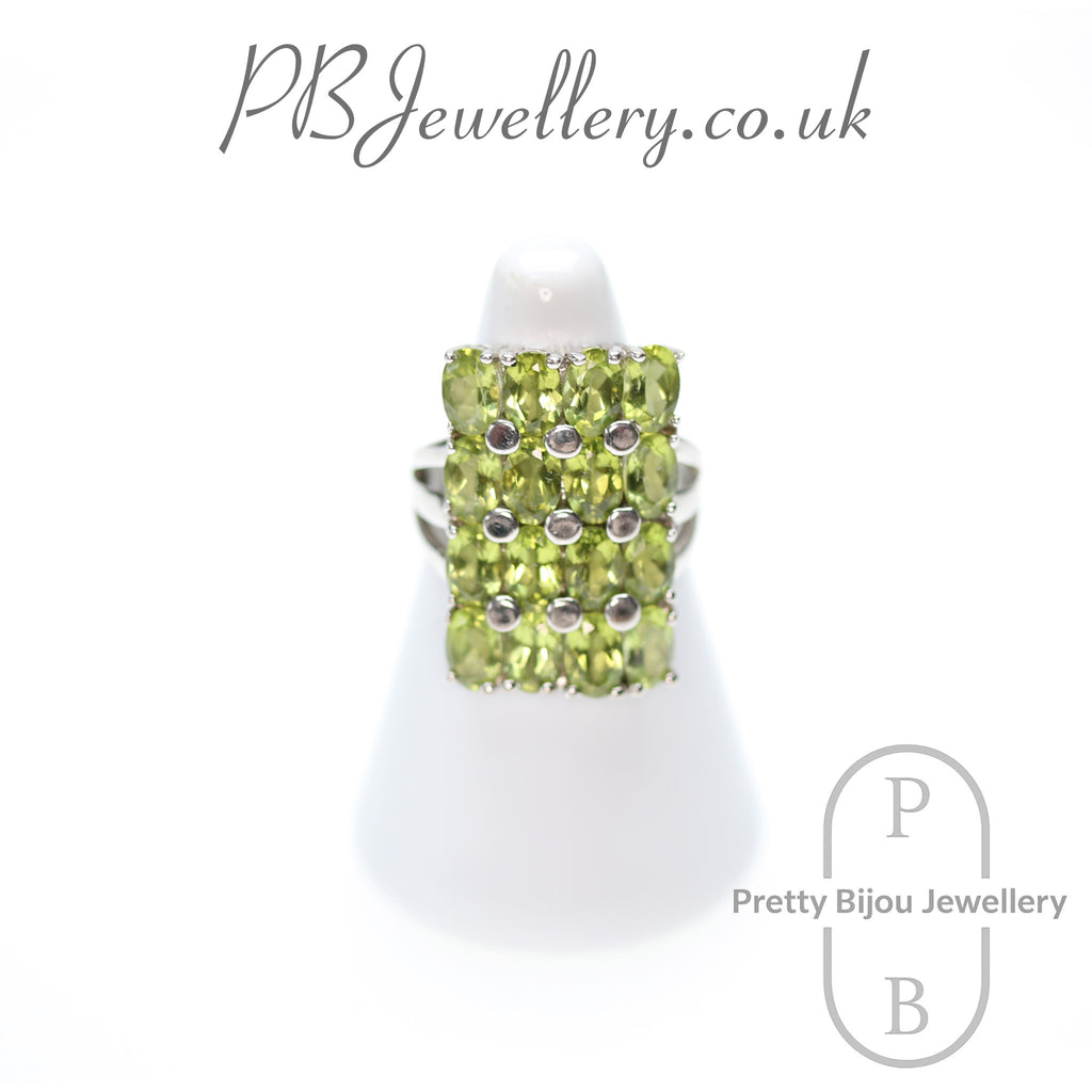 Peridot cluster sterling silver cocktail ring, size N½ – view 1