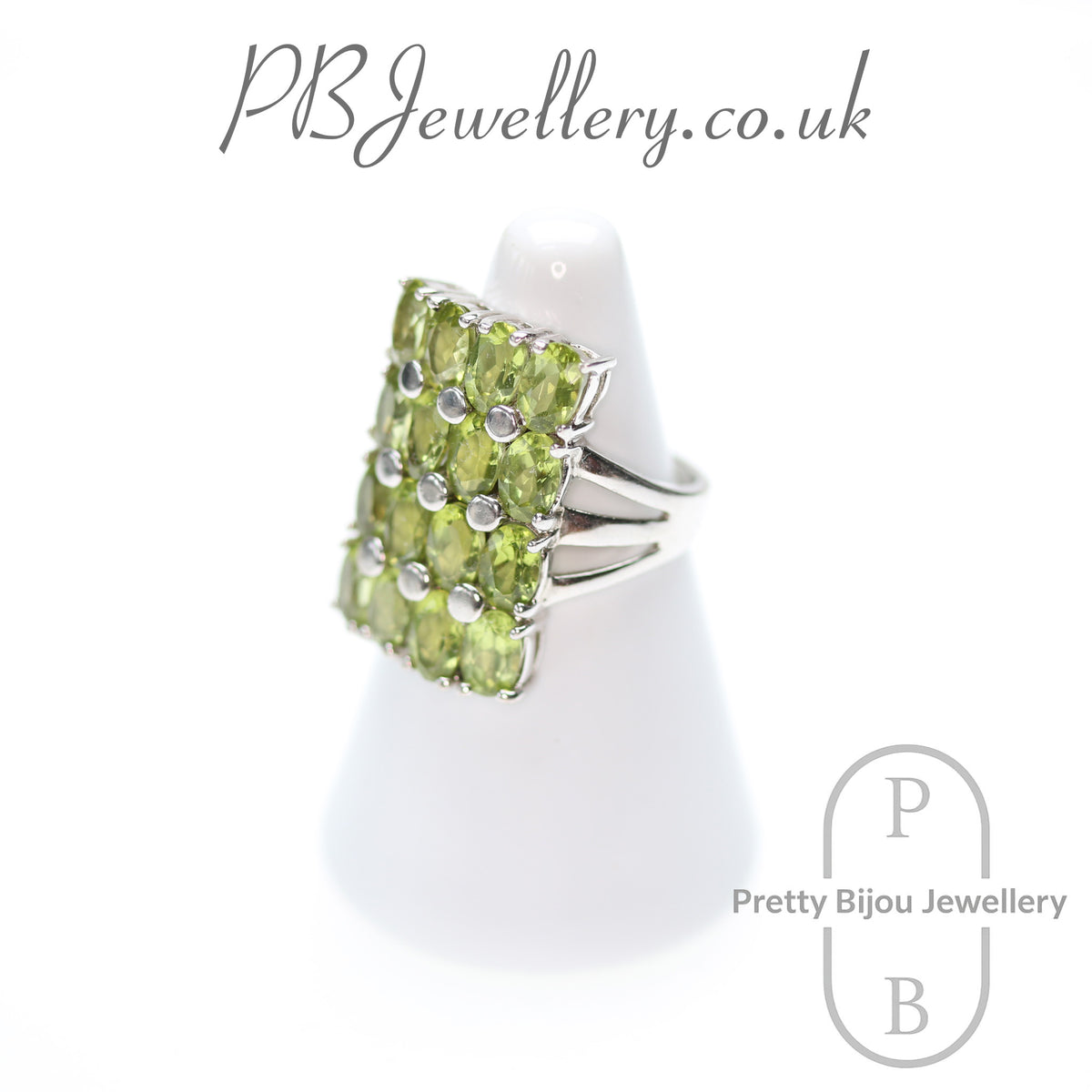 Peridot cluster sterling silver cocktail ring, size N½ – view 2