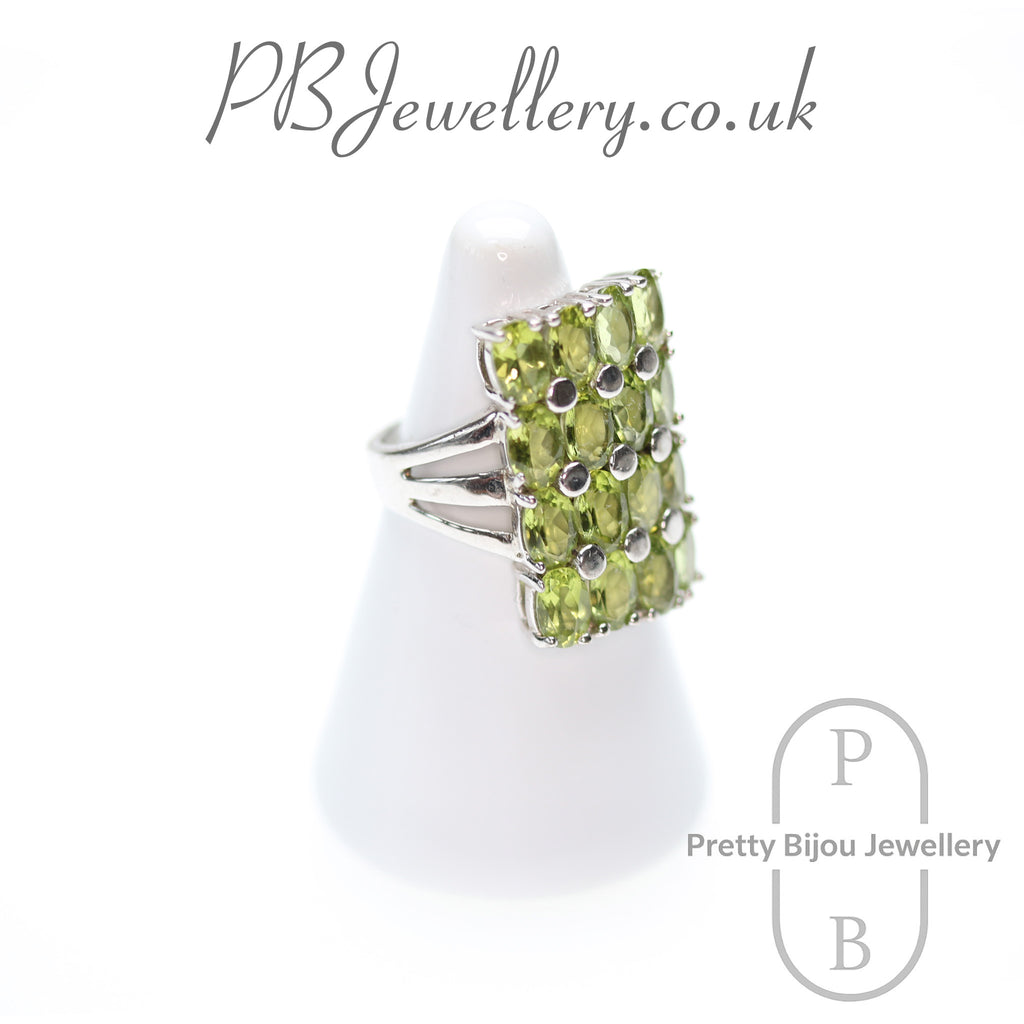 Peridot cluster sterling silver cocktail ring, size N½ – view 3