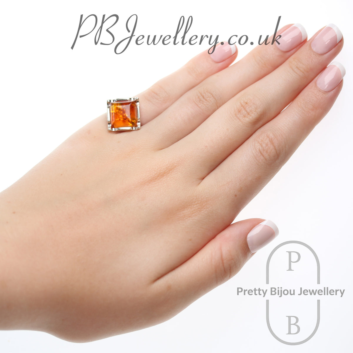 Square amber sterling silver ring, size N½ – view 4